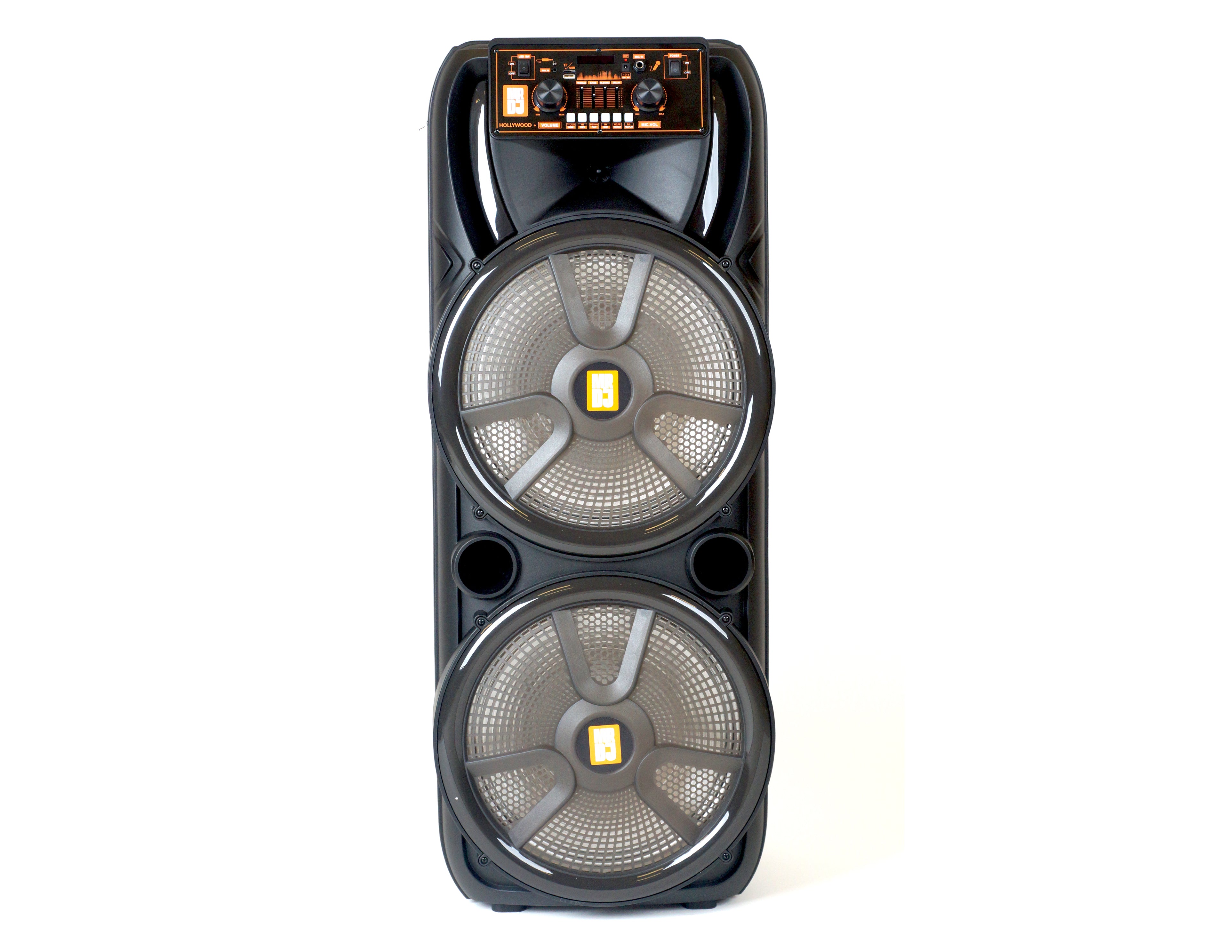 MR DJ HOLLYWOOD+ Dual 15" Rechargeable Portable Bluetooth Karaoke Speaker Party Flame Lights with 2 Wireless Microphone TWS USB FM Radio