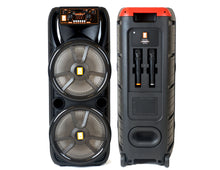 Load image into Gallery viewer, MR DJ HOLLYWOOD+ Dual 15&quot; Rechargeable Portable Bluetooth Karaoke Speaker Party Flame Lights with 2 Wireless Microphone TWS USB FM Radio