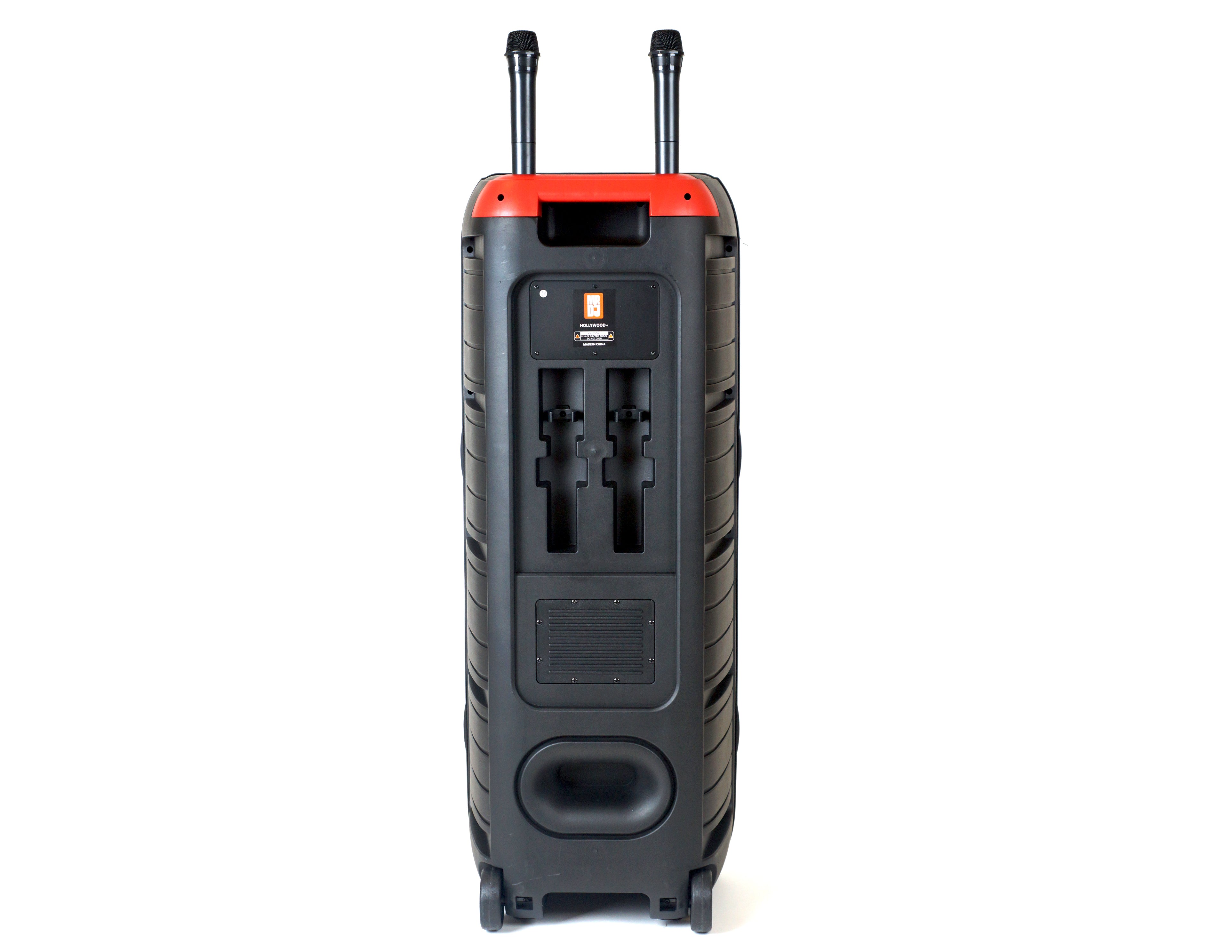 MR DJ HOLLYWOOD+ Dual 15" Rechargeable Portable Bluetooth Karaoke Speaker Party Flame Lights with 2 Wireless Microphone TWS USB FM Radio