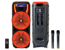 Load image into Gallery viewer, MR DJ HOLLYWOOD+ Dual 15&quot; Rechargeable Portable Bluetooth Karaoke Speaker Party Flame Lights with 2 Wireless Microphone TWS USB FM Radio