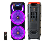 Load image into Gallery viewer, MR DJ HOLLYWOOD+ Dual 15&quot; Rechargeable Portable Bluetooth Karaoke Speaker Party Flame Lights with 2 Wireless Microphone TWS USB FM Radio