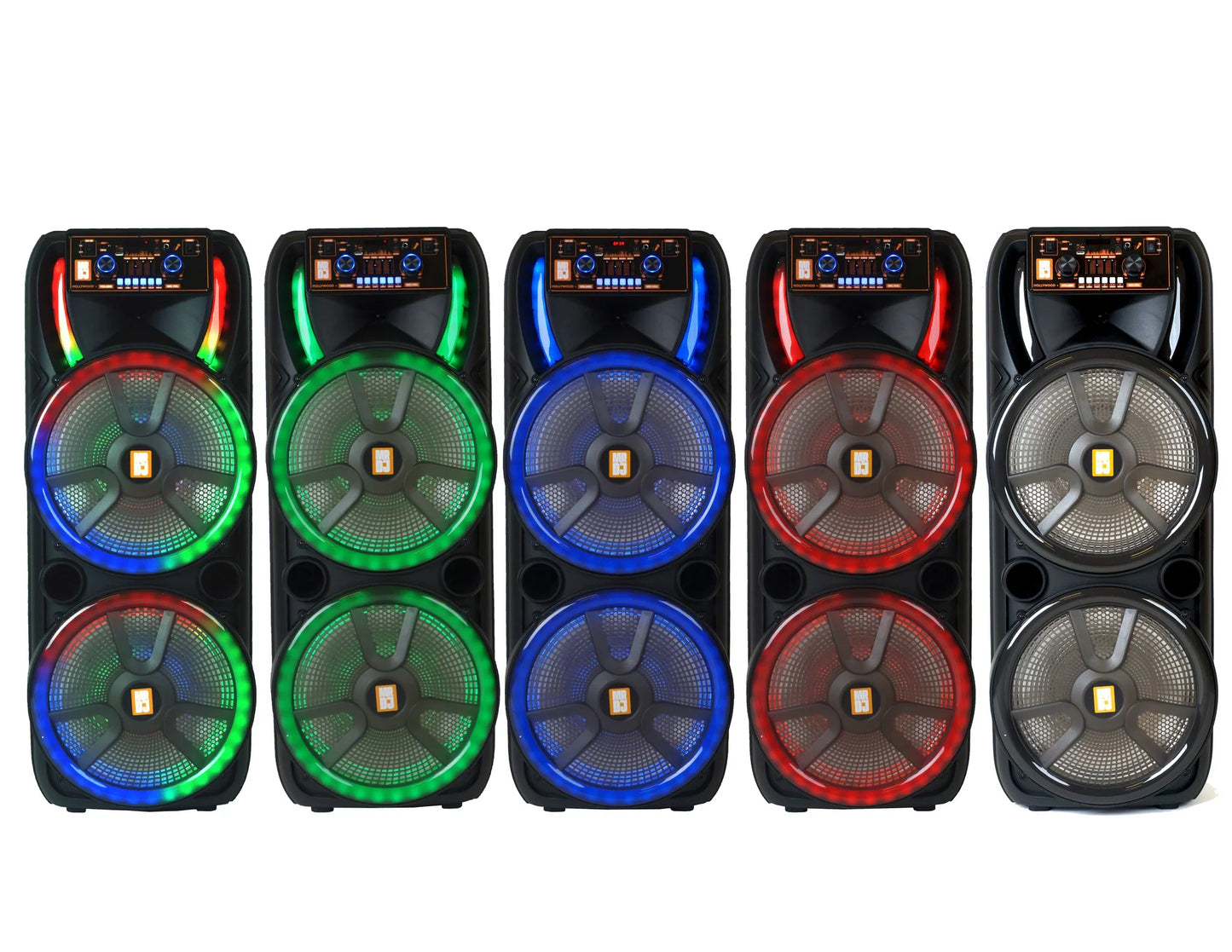 2 MR DJ HOLLYWOOD+ Dual 15" Rechargeable Portable Bluetooth Karaoke Speaker Party Flame Lights with 2 Wireless Microphone TWS USB FM Radio