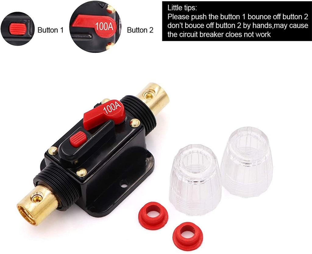 2 Absolute ICB100 100 Amp Circuit Breaker 4/8 AWG Inline Manual Reset Fuse Holder