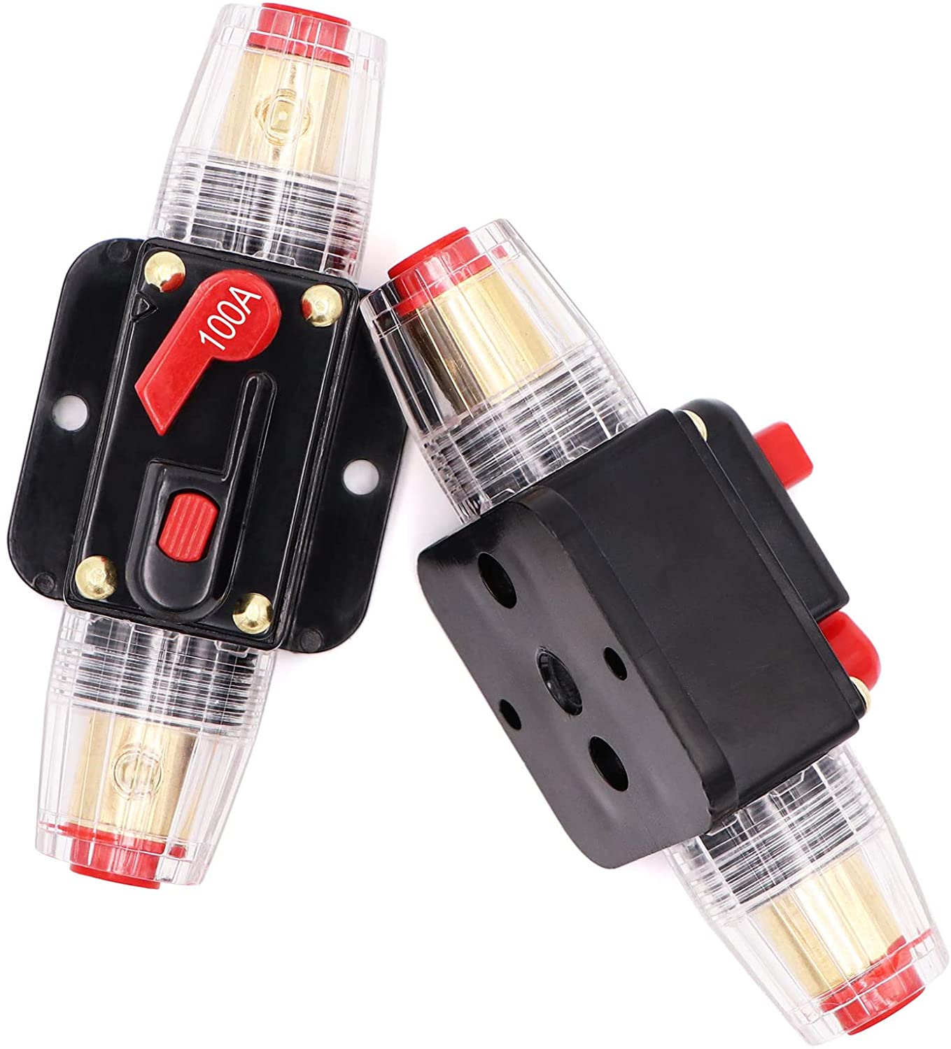 2 Absolute ICB100 100 Amp Circuit Breaker 4/8 AWG Inline Manual Reset Fuse Holder