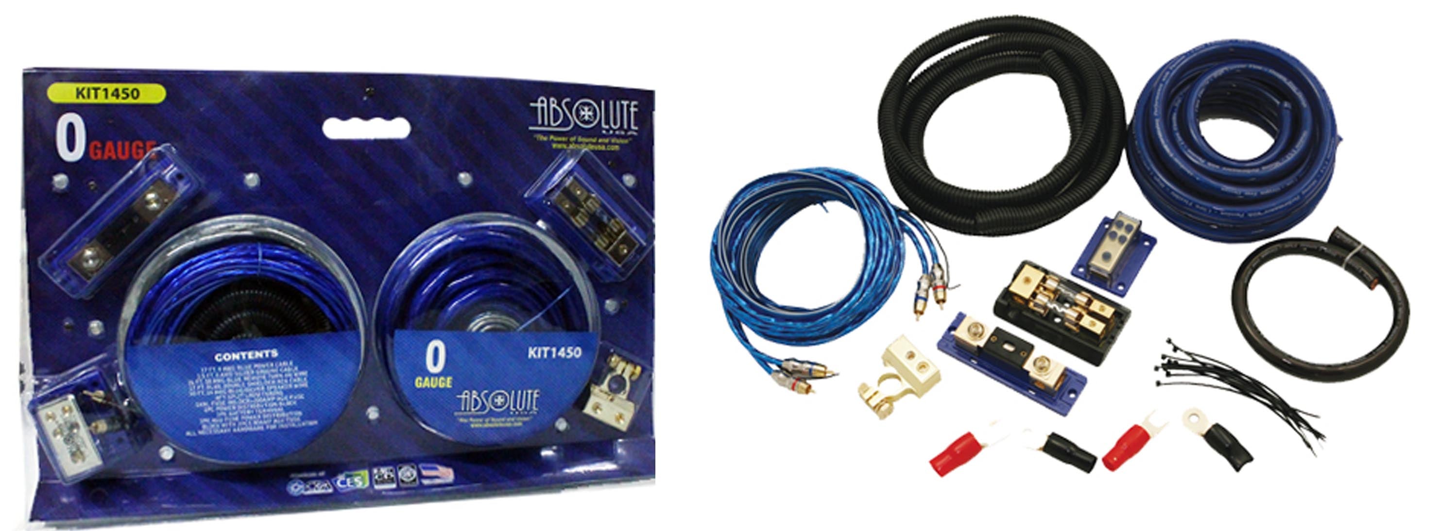 Absolute KIT1450 0 Gauge Complete Amplifier Wiring Kit 0 AWG Amp Installation Kit