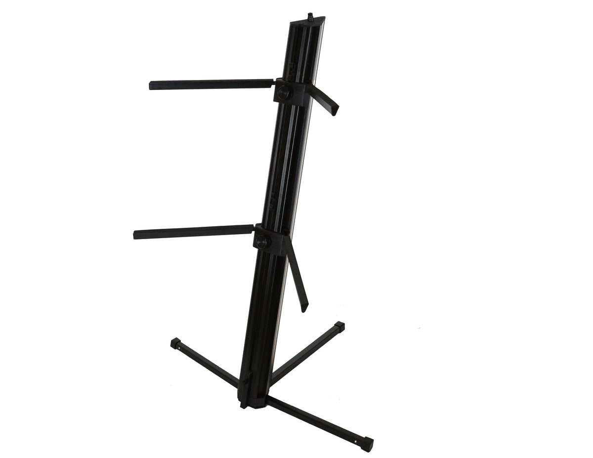 MR DJ PRO KS1000B Professional 2-Tier Column Keyboard Stand Silver W 5/8" Mic Mount Black