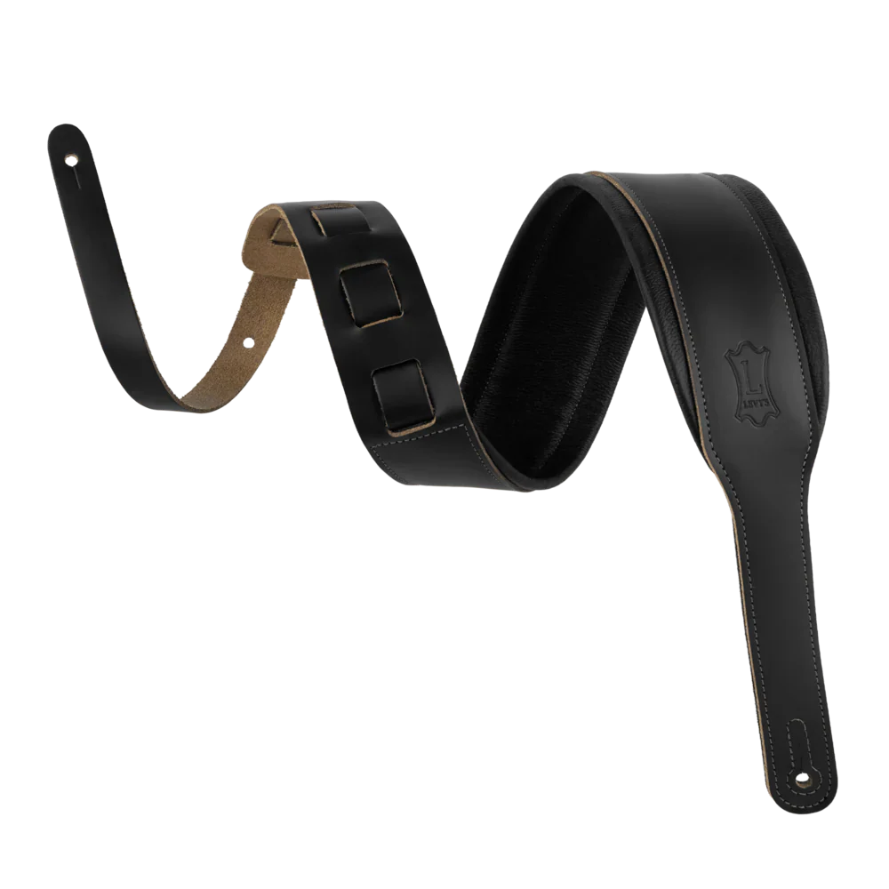 Levy's Leathers M26PD-BLK-ACO 3" Wide Amped Leather Series Guitar Strap - Black