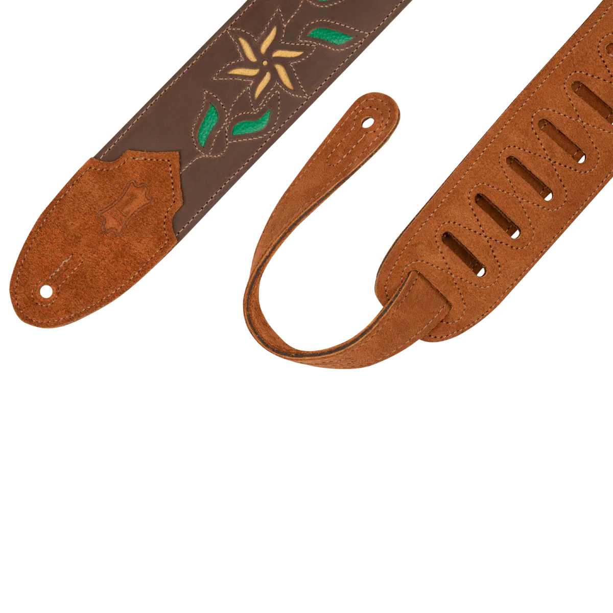 Levy's Leathers M4FV-DBR Flowering Vine Series Brown Leather Guitar Strap