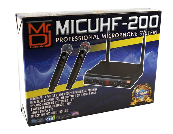 Mr. Dj MIC-UHF200 Professional Wireless Microphone System Kit with 2 Handheld & Wireless Receiver