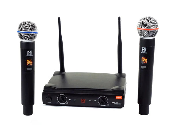 2 MR DJ MICUHF200 Dual UHF Wireless Microphone System Kit with 2 Handheld