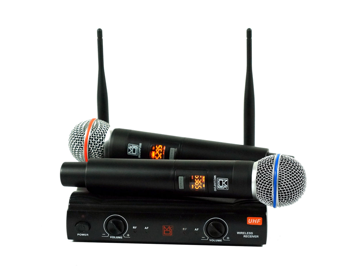 2 MR DJ MICUHF200 Dual UHF Wireless Microphone System Kit with 2 Handheld
