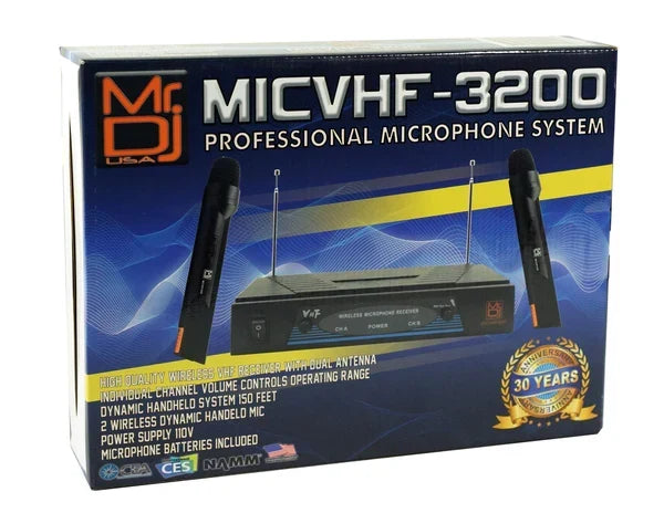2 MR DJ MICVHF3200 Wireless Dual Handheld design Microphone System