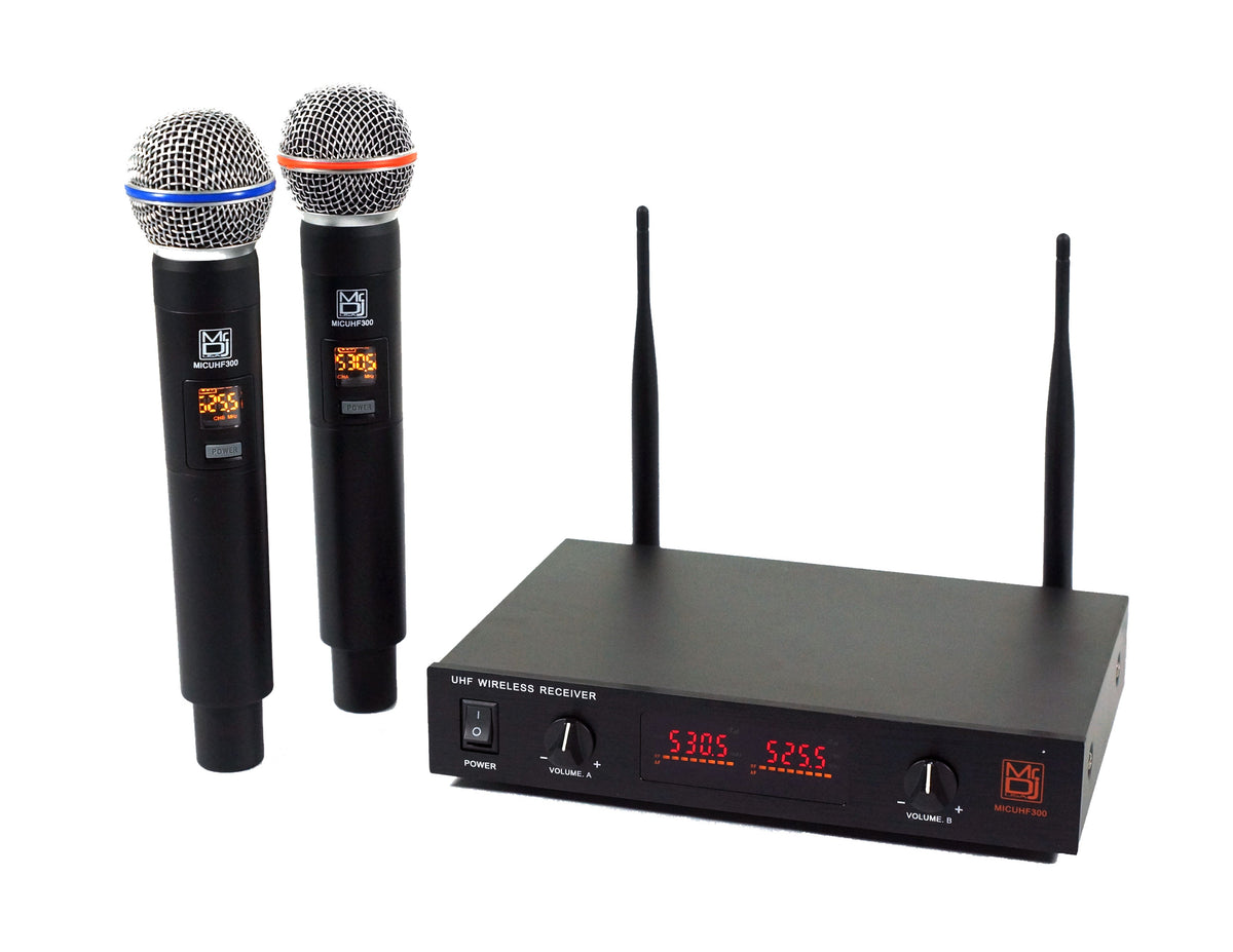 2 MR DJ MICUHF300 Dual UHF Wireless Microphone System Kit 2 Handheld & LED display
