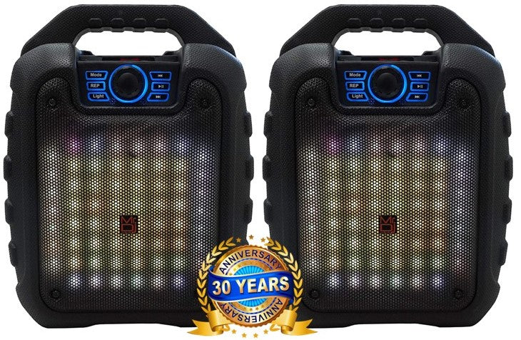 Pair of MR DJ DISCO 5.25" Portable Powerful PA Bluetooth Speaker Karaoke Machine with Sound Activated Lights, Battery Powered, FM Radio, USB/Micro SD Card, & LED Party Light