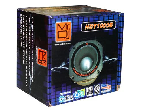 Mr Dj HDT1000B 4-Inch 4" Titanium Bullet High Compression Tweeter Black