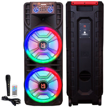 Load image into Gallery viewer, MR DJ NEWYORK+ Dual 12&quot; Rechargeable Portable Bluetooth Karaoke Speaker Party Flame Lights Microphone TWS USB FM Radio