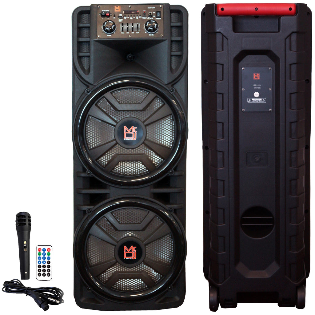 MR DJ NEWYORK+ Dual 12" Rechargeable Portable Bluetooth Karaoke Speaker Party Flame Lights Microphone TWS USB FM Radio