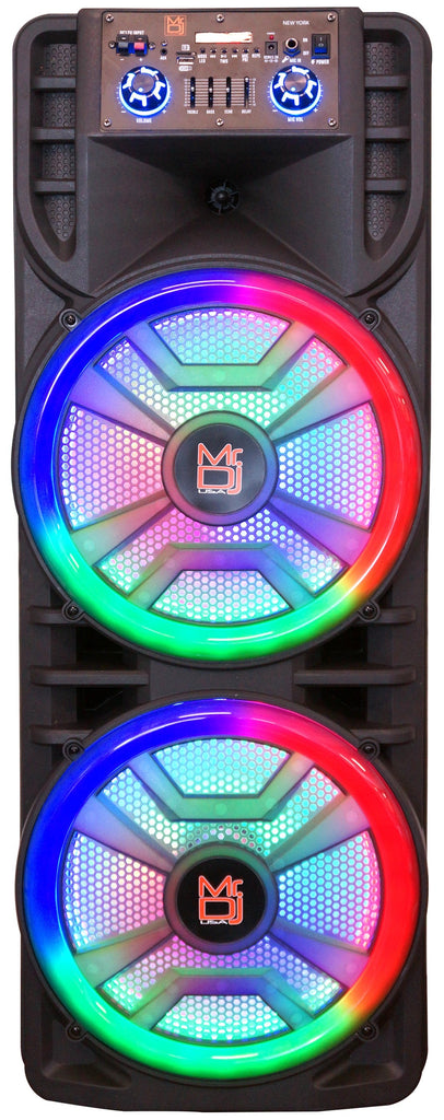 MR DJ NEWYORK+ Dual 12" Rechargeable Portable Bluetooth Karaoke Speaker Party Flame Lights Microphone TWS USB FM Radio