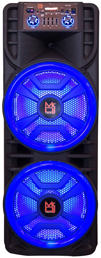 MR DJ NEWYORK+ Dual 12" Rechargeable Portable Bluetooth Karaoke Speaker Party Flame Lights Microphone TWS USB FM Radio
