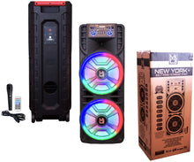 Load image into Gallery viewer, MR DJ NEWYORK+ Dual 12&quot; Rechargeable Portable Bluetooth Karaoke Speaker Party Flame Lights Microphone TWS USB FM Radio