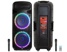 Load image into Gallery viewer, MR DJ PBX6300BAT 4500W Dual 15&quot; Rechargeable PA DJ Party Speaker Bluetooth Light EQ MIC