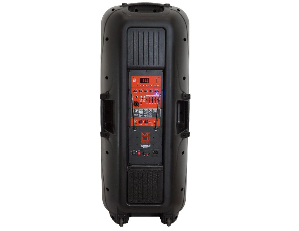 MR DJ PBX6300BAT 4500W Dual 15" Rechargeable PA DJ Party Speaker Bluetooth Light EQ MIC