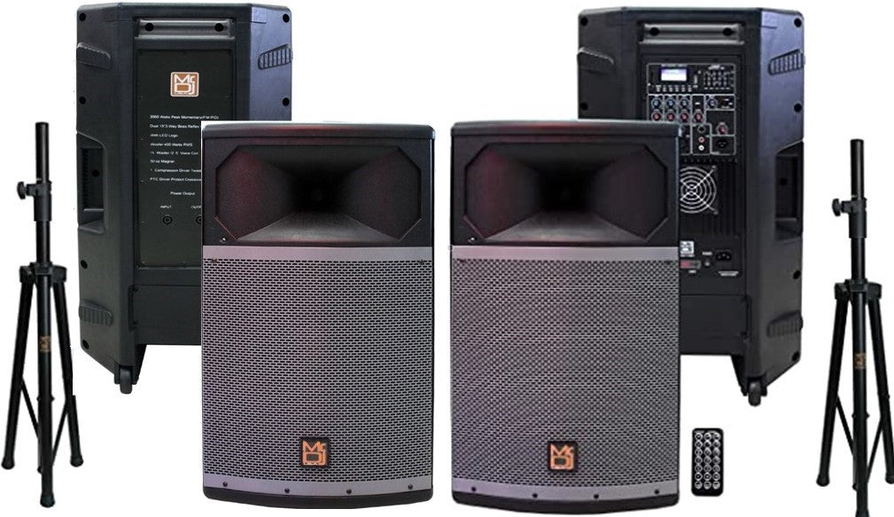 MR DJ PRO115BT & PRO115S PA DJ Active & Passive Speaker & Stands Professional PRO PA DJ 15" 2-Way Full-Range Active & Passive DJ PA Multipurpose Live Sound Loudspeaker