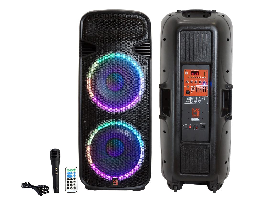 Pair of Dual 15" Rechargeable 4000W Max Powered Active PA Portable DJ Speakers with Built-In Bluetooth & LED Light