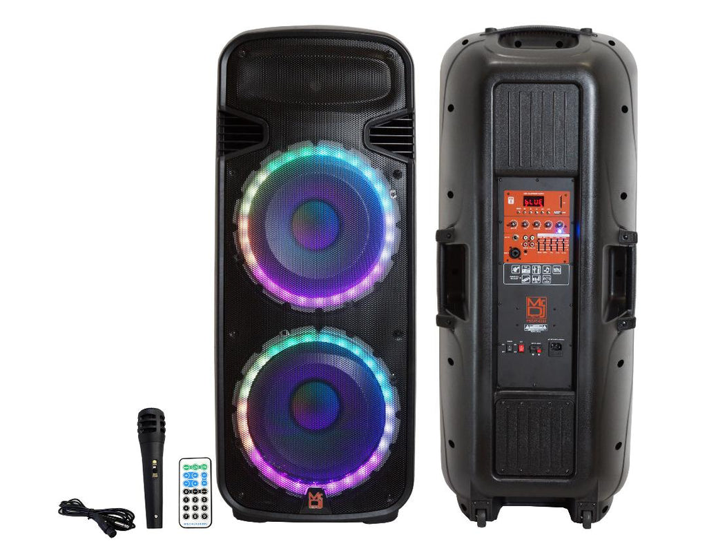 Mr. Dj PSBAT6200 Dual 15" Portable Rechargeable 4000W Powered Active PA DJ Speaker with Built-In Bluetooth & LED Light