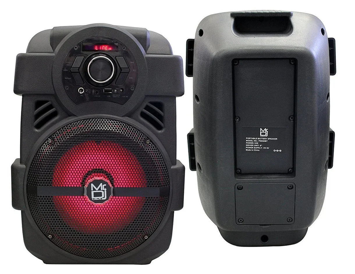 2 MR DJ PSE80BT 8" Portable Bluetooth Active Speaker Rechargeable Battery Party Speaker 1200 Watts