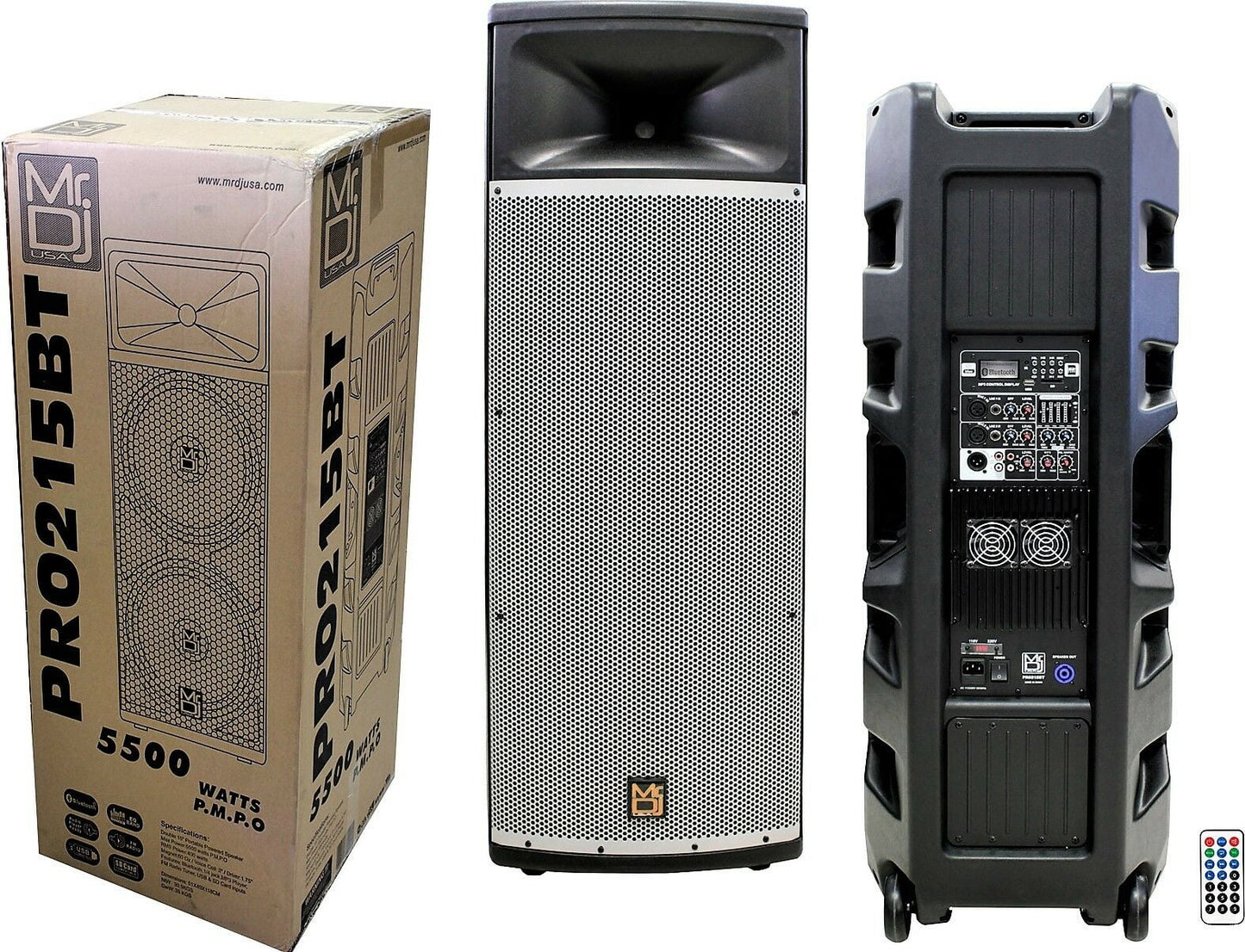 MR DJ PRO215BT PRO PA DJ Dual 15" 3-Way Powered/Active DJ PA Multipurpose Live Sound Loudspeaker
