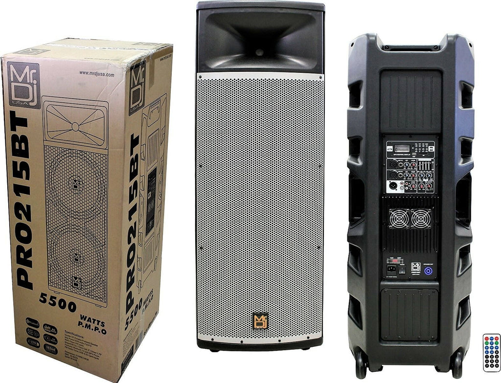 MR DJ PRO215BT PRO PA DJ Dual 15" 3-Way Powered/Active DJ PA Multipurpose Live Sound Loudspeaker
