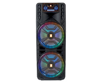 Load image into Gallery viewer, MR DJ NEWYORK 2.0 Dual 12&quot; Rechargeable Portable Bluetooth Karaoke Speaker Party Flame Lights with 2 Wireless Microphone TWS USB FM Radio