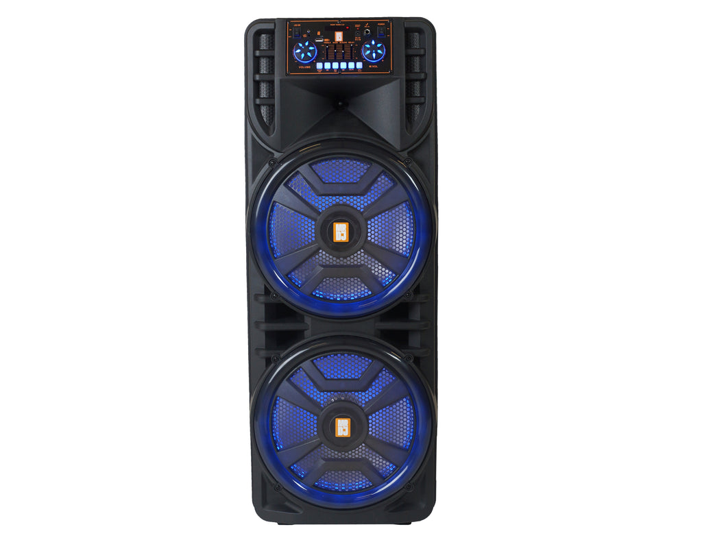 MR DJ NEWYORK 2.0 Dual 12" Rechargeable Portable Bluetooth Karaoke Speaker Party Flame Lights with 2 Wireless Microphone TWS USB FM Radio