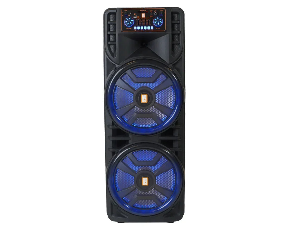 MR DJ NEWYORK+ 12" X 2 Rechargeable Portable Bluetooth Karaoke Speaker with Party Flame Lights Microphone TWS USB FM Radio