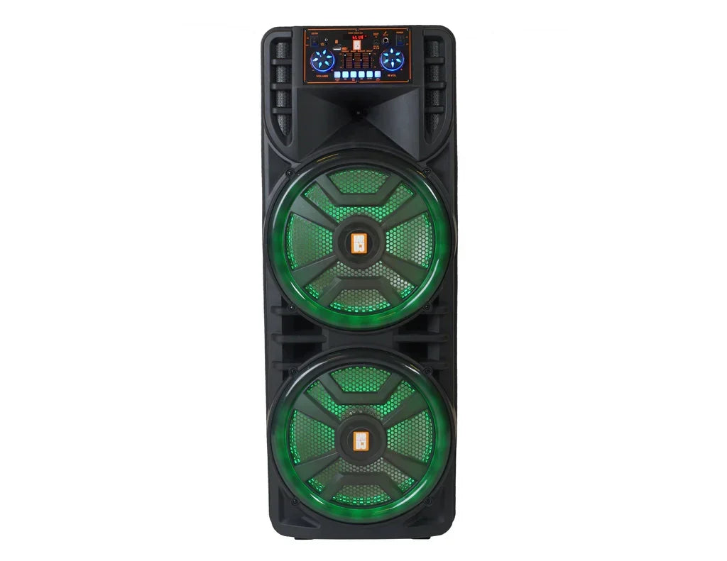 MR DJ NEWYORK+ 12" X 2 Rechargeable Portable Bluetooth Karaoke Speaker with Party Flame Lights Microphone TWS USB FM Radio