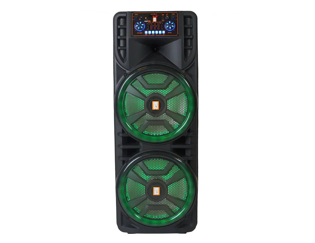 2 MR DJ NEWYORK 2.0 Dual 12” Rechargeable Bluetooth Party Speaker 4000W Portable PA System with Flame LED Lights 2 Wireless Microphones TWS Stereo USB FM Radio