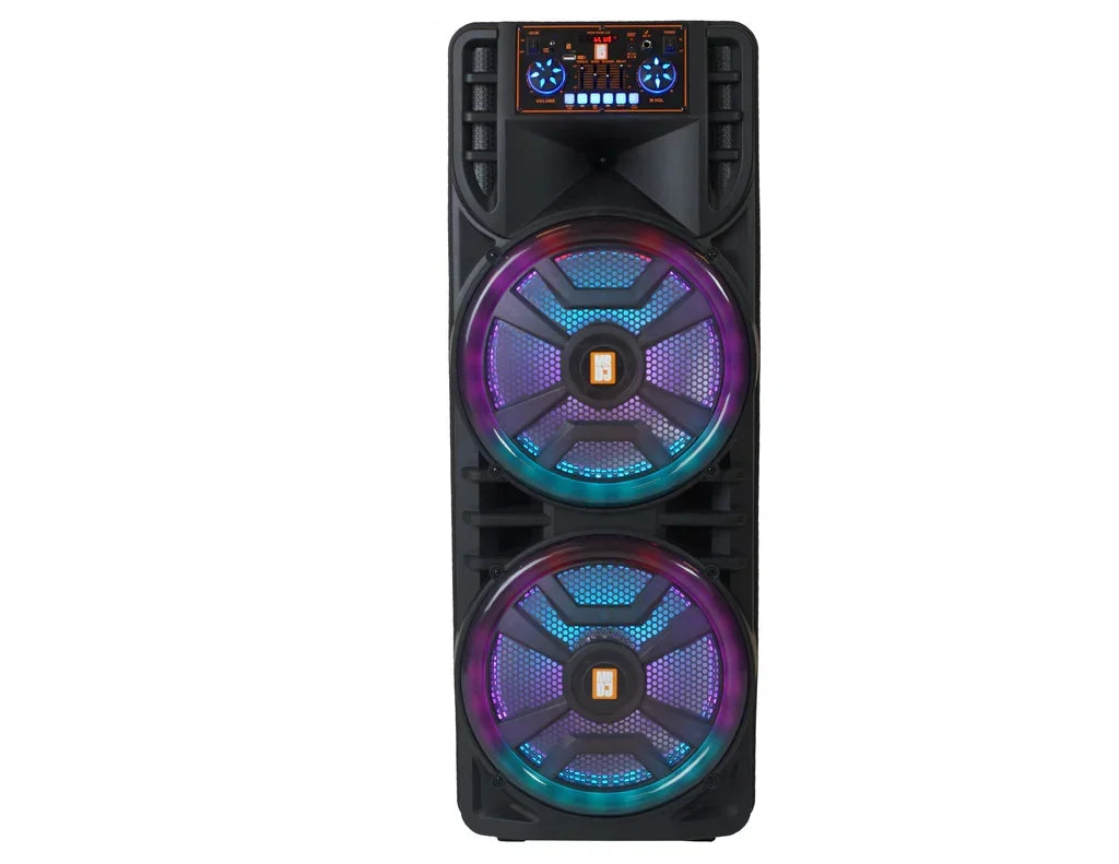 MR DJ NEWYORK+ 12" X 2 Rechargeable Portable Bluetooth Karaoke Speaker with Party Flame Lights Microphone TWS USB FM Radio
