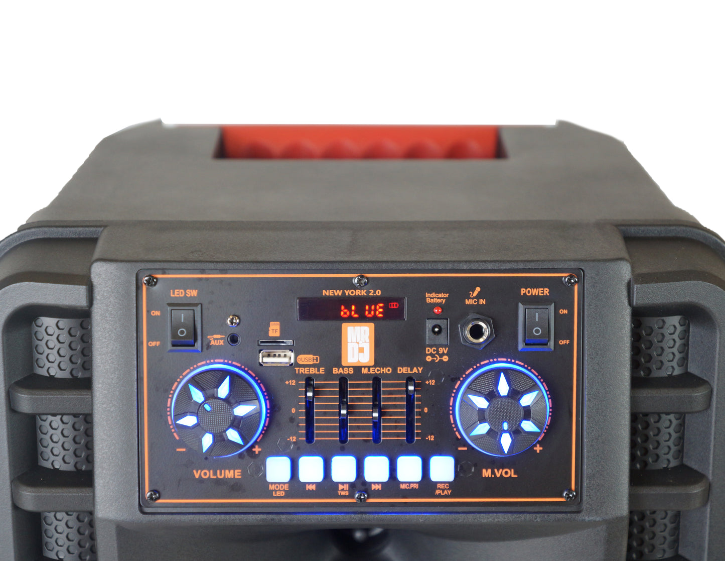 MR DJ NEWYORK 2.0 Dual 12” Rechargeable Bluetooth Party Speaker, 4000W Portable PA System with Flame LED Lights, 2 Wireless Microphones, TWS Stereo, USB, FM Radio