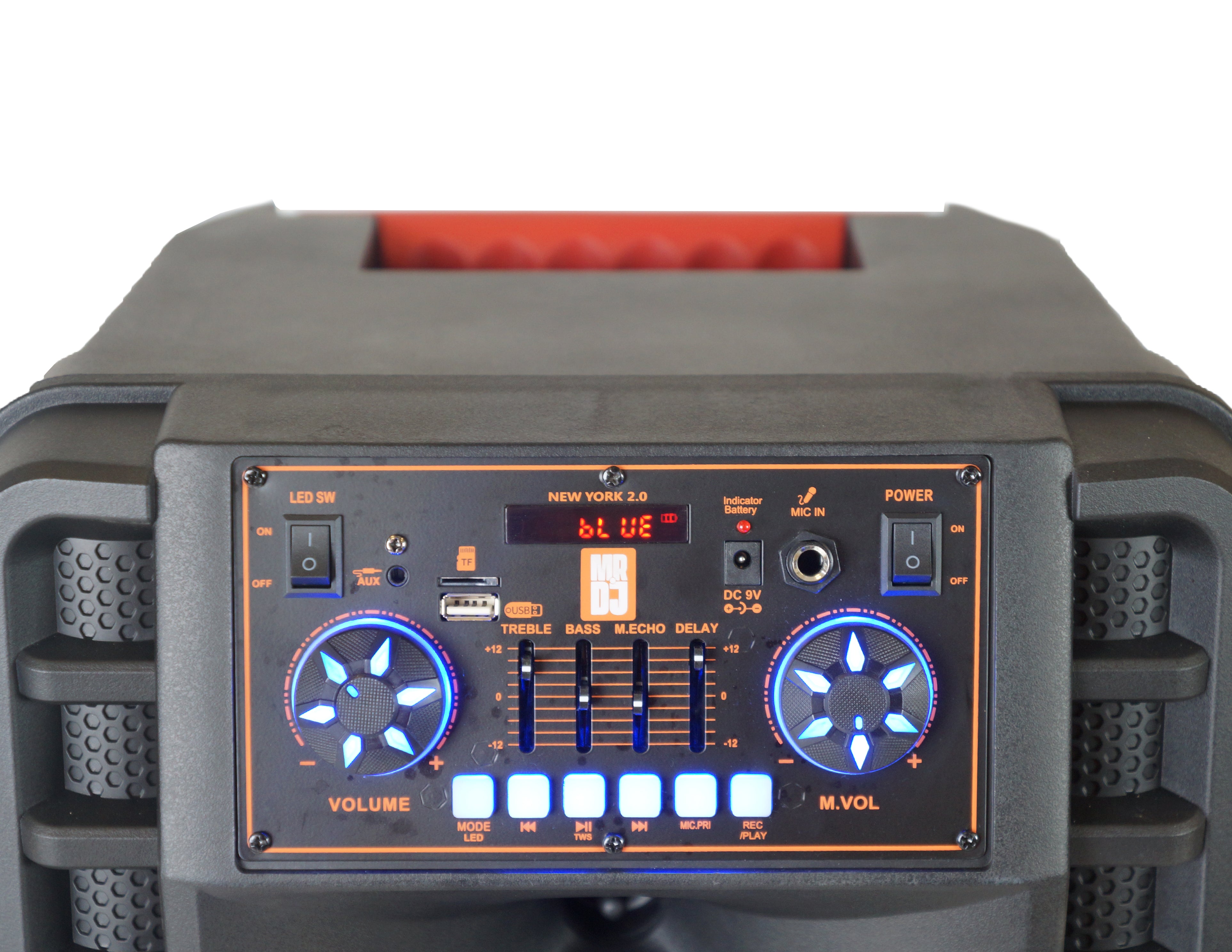 MR DJ NEWYORK 2.0 Dual 12” Rechargeable Bluetooth Party Speaker, 4000W Portable PA System with Flame LED Lights, 2 Wireless Microphones, TWS Stereo, USB, FM Radio
