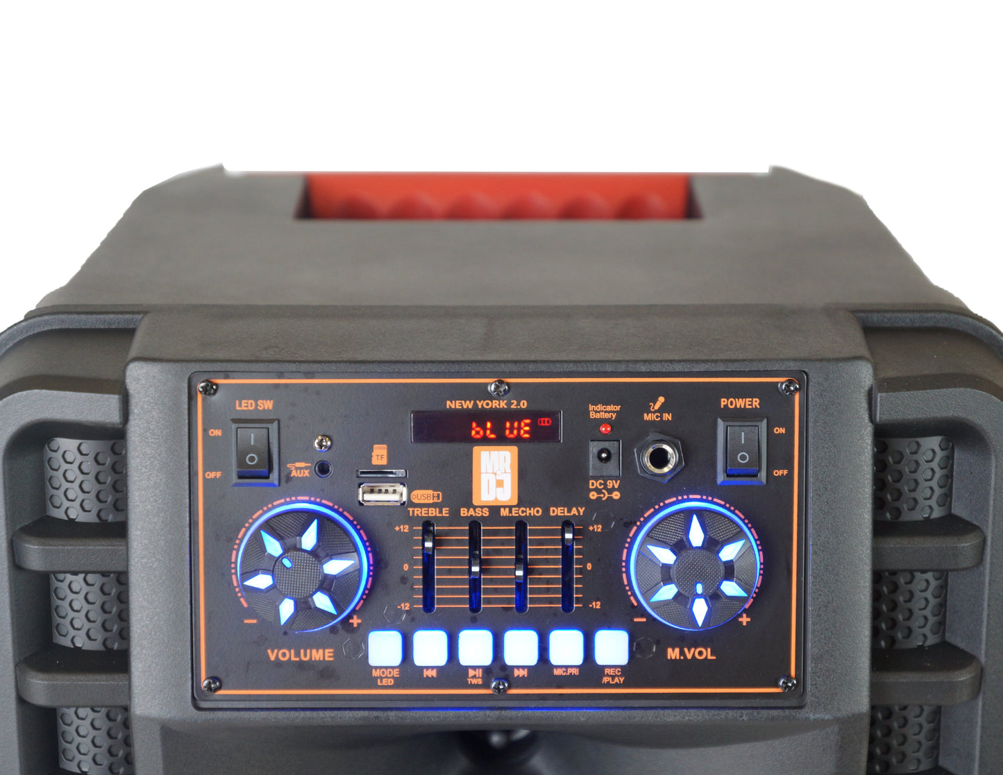 2 MR DJ NEWYORK 2.0 Dual 12” Rechargeable Bluetooth Party Speaker 4000W Portable PA System with Flame LED Lights 2 Wireless Microphones TWS Stereo USB FM Radio