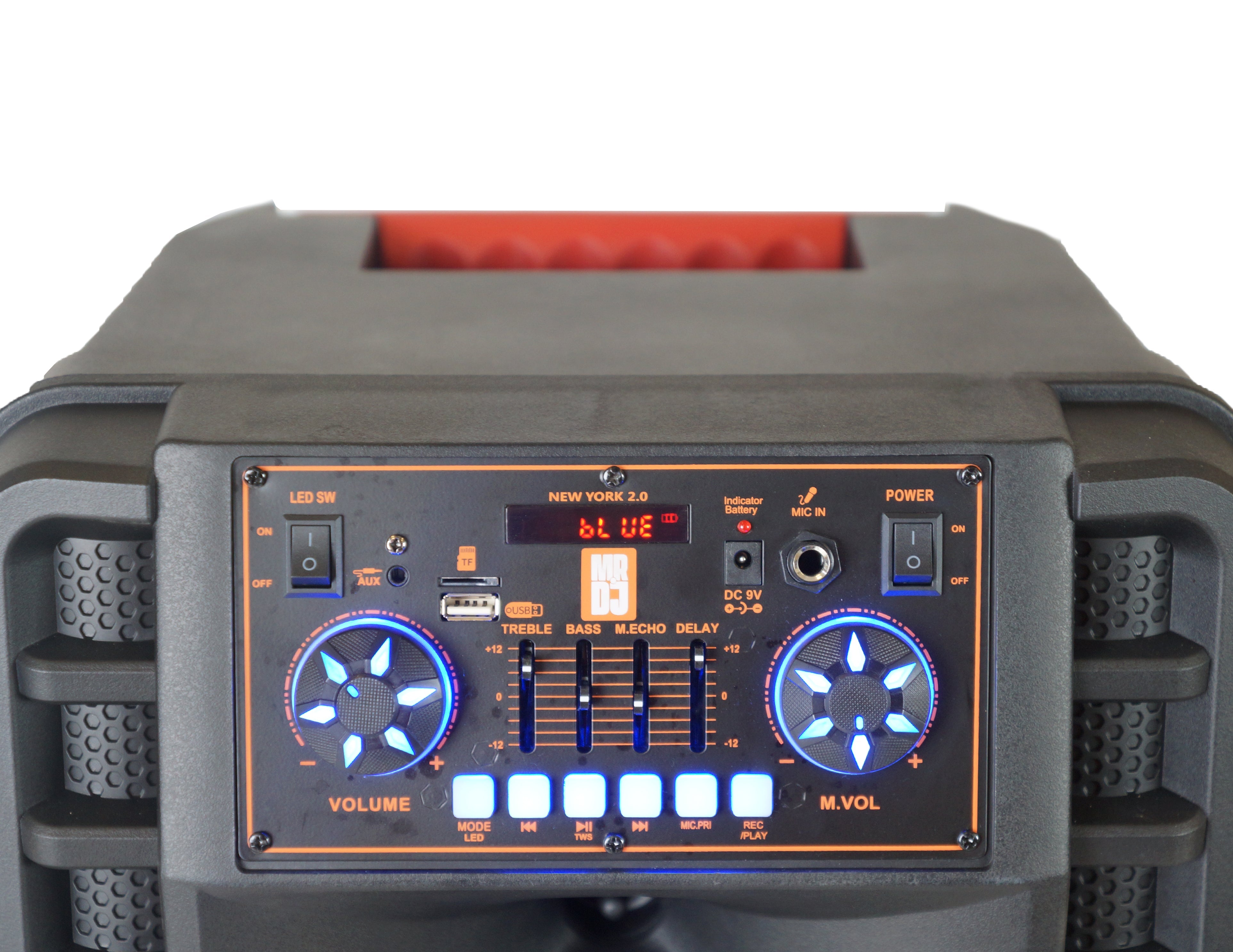 2 MR DJ NEWYORK 2.0 Dual 12” Rechargeable Bluetooth Party Speaker 4000W Portable PA System with Flame LED Lights 2 Wireless Microphones TWS Stereo USB FM Radio