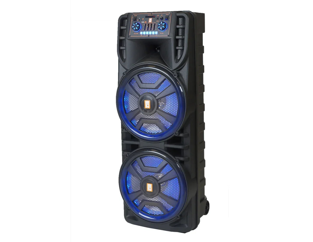 MR DJ NEWYORK+ 12" X 2 Rechargeable Portable Bluetooth Karaoke Speaker with Party Flame Lights Microphone TWS USB FM Radio