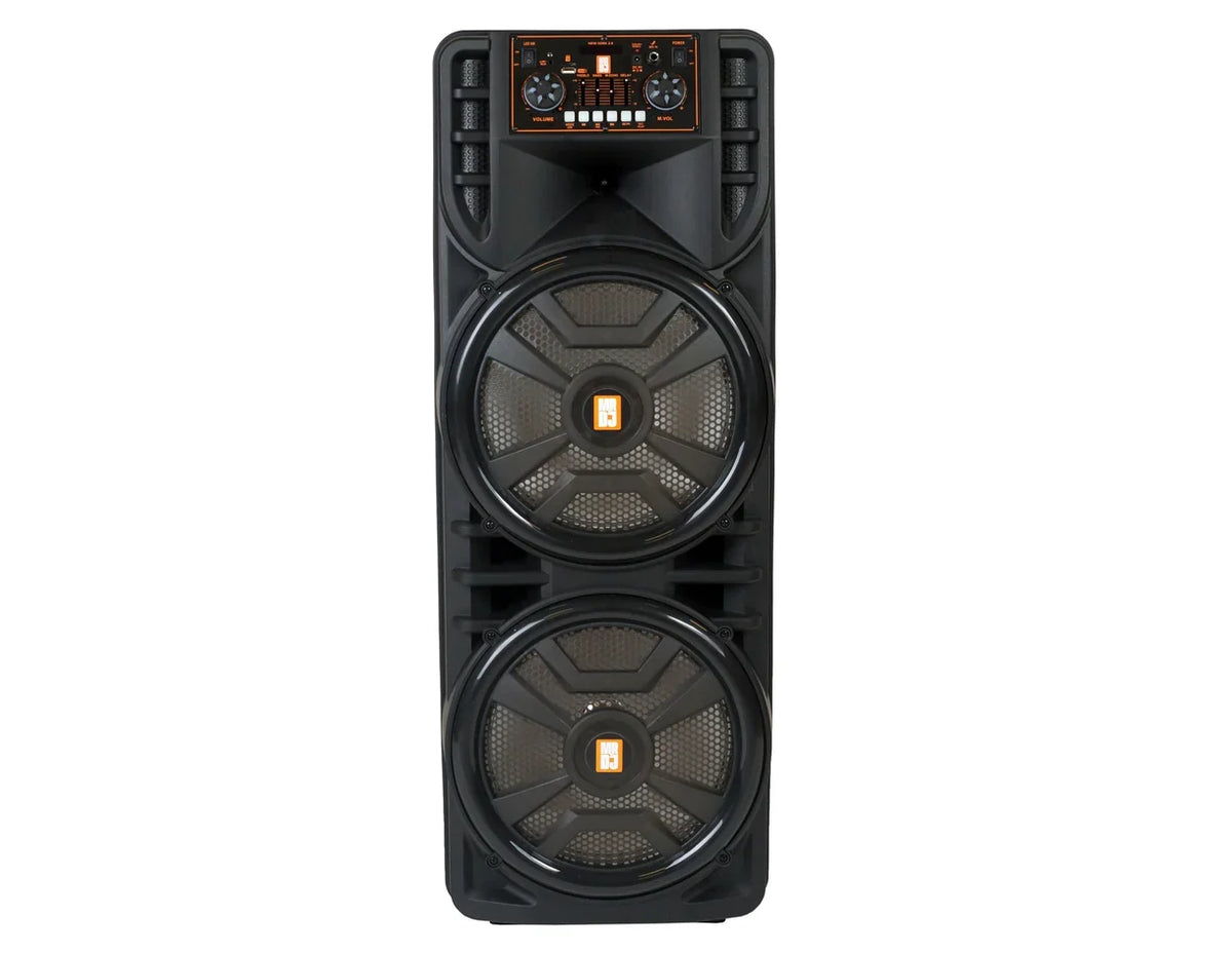 MR DJ NEWYORK+ 12" X 2 Rechargeable Portable Bluetooth Karaoke Speaker with Party Flame Lights Microphone TWS USB FM Radio