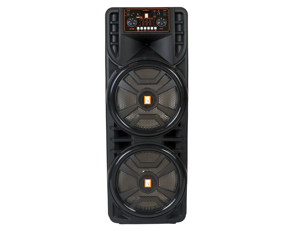 MR DJ NEWYORK 2.0 Dual 12” Rechargeable Bluetooth Speaker with Flame LED Lights and 2 Wireless Mics