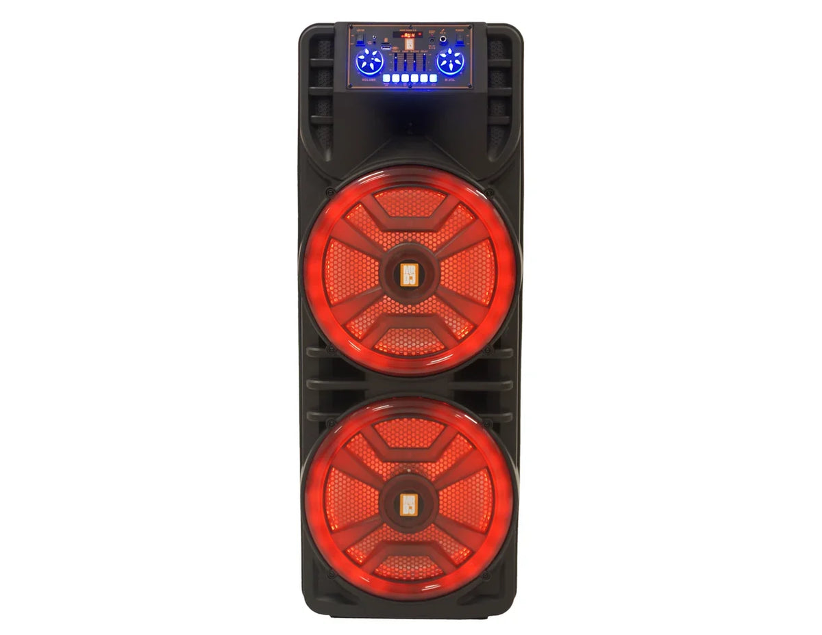 MR DJ NEWYORK+ 12" X 2 Rechargeable Portable Bluetooth Karaoke Speaker with Party Flame Lights Microphone TWS USB FM Radio