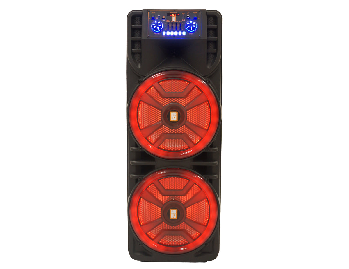 MR DJ NEWYORK 2.0 Dual 12” Rechargeable Bluetooth Speaker with Flame LED Lights and 2 Wireless Mics