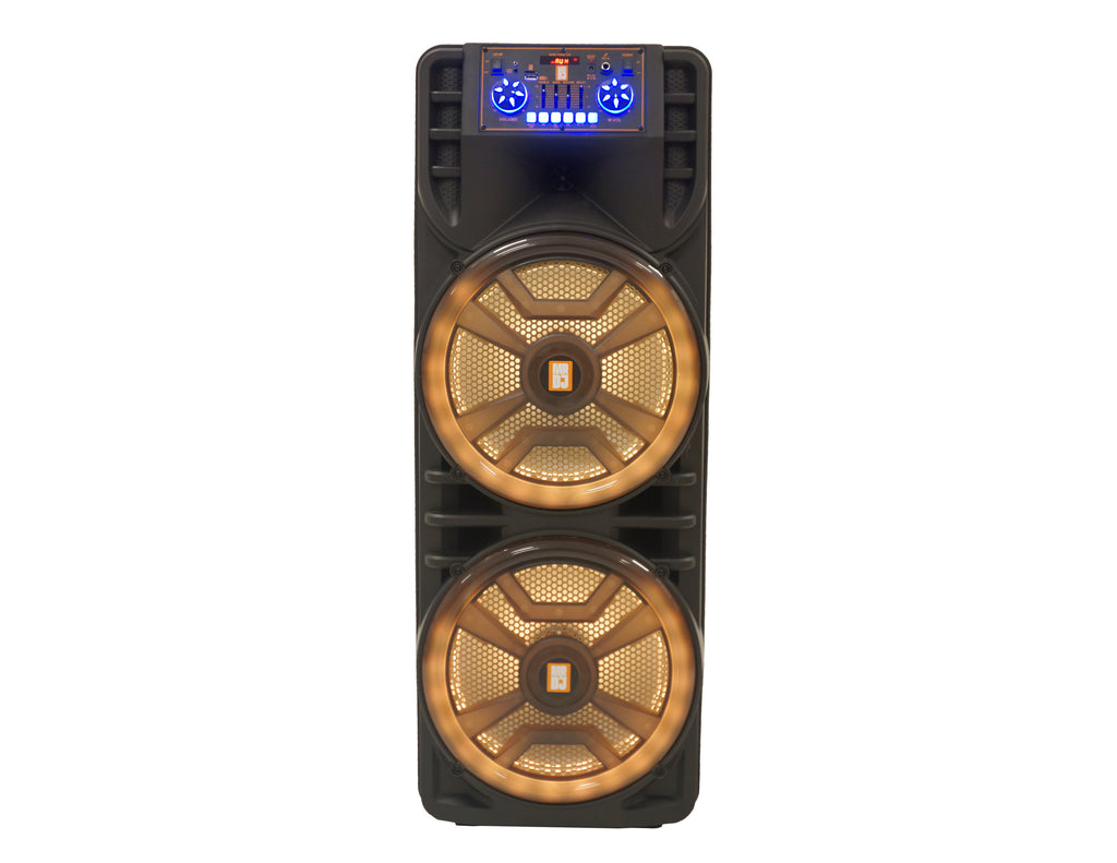 MR DJ NEWYORK 2.0 Dual 12" Rechargeable Portable Bluetooth Karaoke Speaker Party Flame Lights with 2 Wireless Microphone TWS USB FM Radio