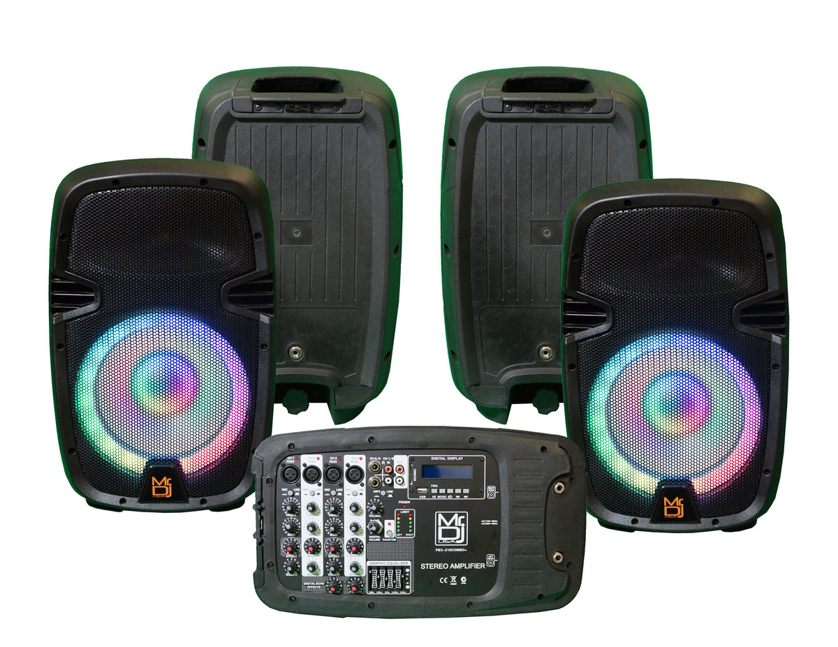MR DJ PBX210COMBO+ Portable all in One Personal PRO PA/DJ KTV System 2X 3000W 10 Inch Active Speaker Detachable Mixer & Stands