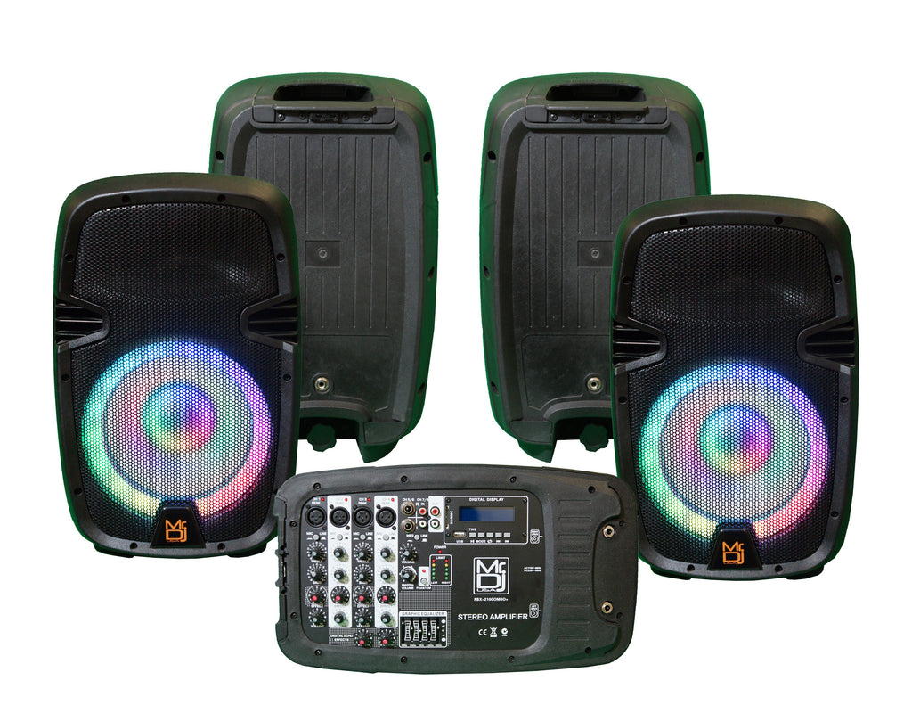 MR DJ PBX210COMBO+ Portable all in One Personal PRO PA/DJ KTV System 2X 10" 3000W Active Speaker Detachable Mixer & Stands